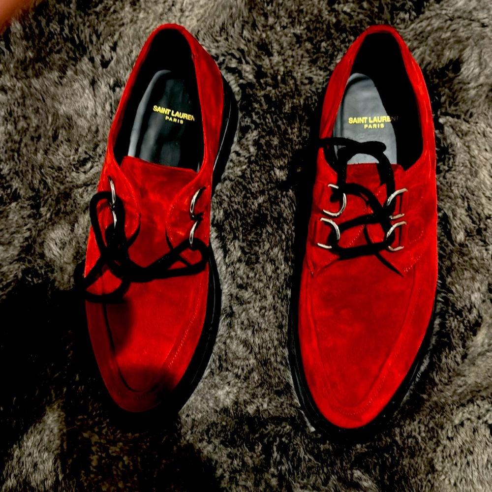 Men Velour red shoes YSL.